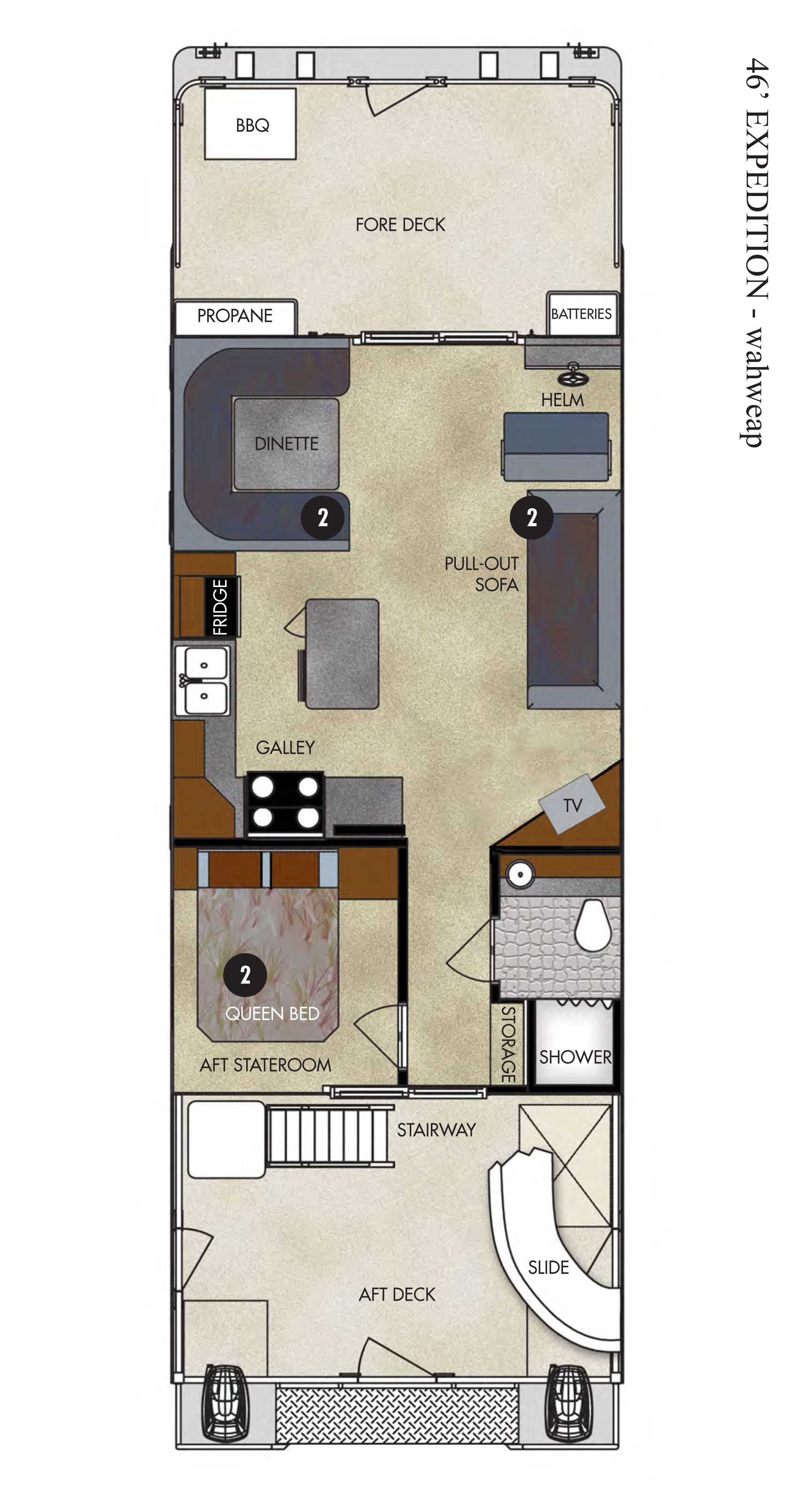 Wahweap Marina 46-ft Expedition Houseboat Floor Plan