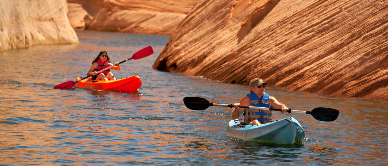 Kayaking through canyons at Lake Powell