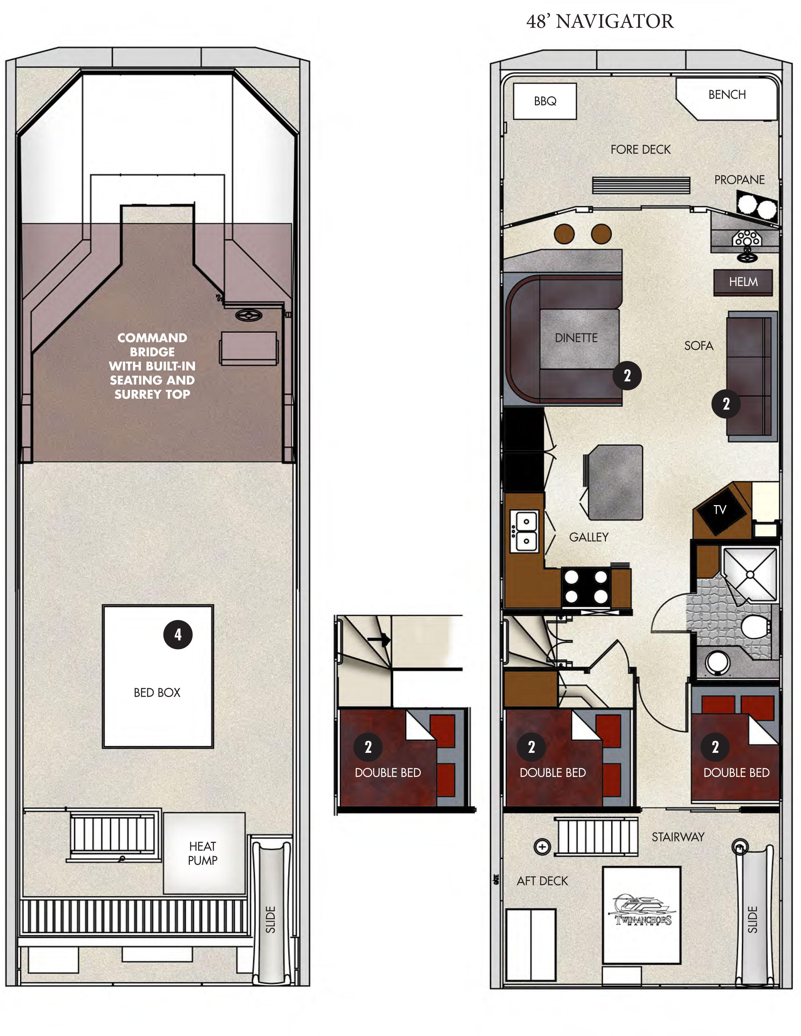 48ft Navigator Houseboat Floor Plan